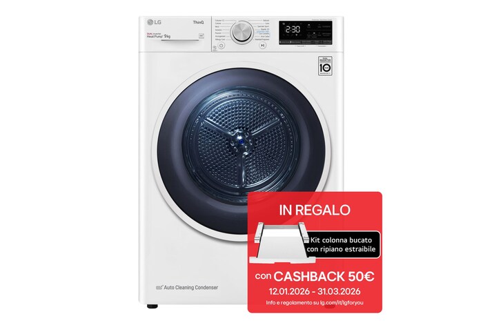 Foto frontale asciugatrice RH90V9AVBN con cashback e kit colonna bucato
